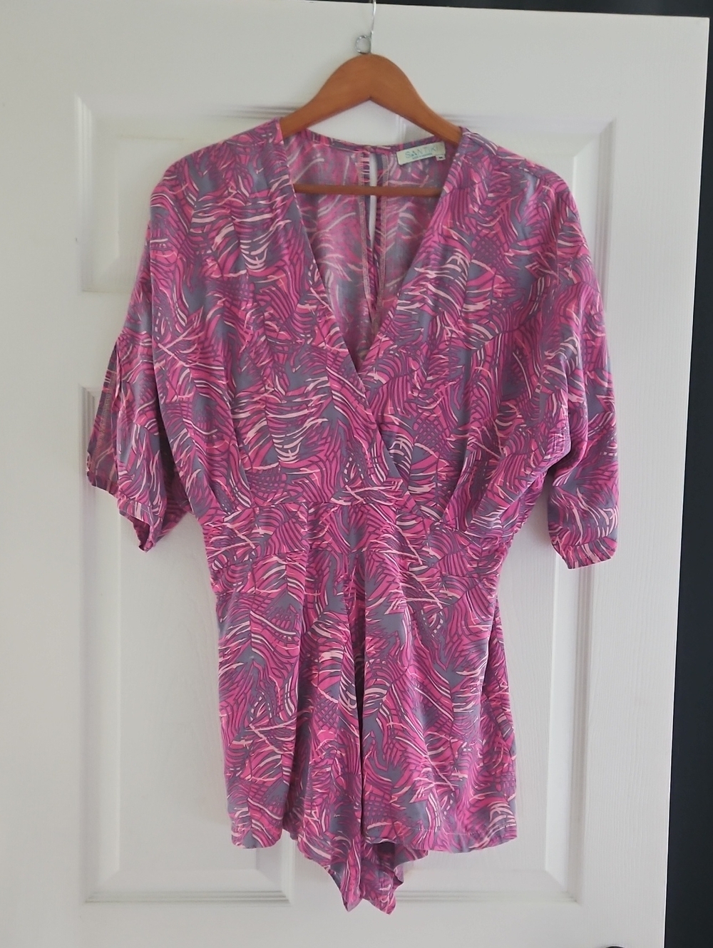 Pink Printed V-Neck Romper-Size Medium